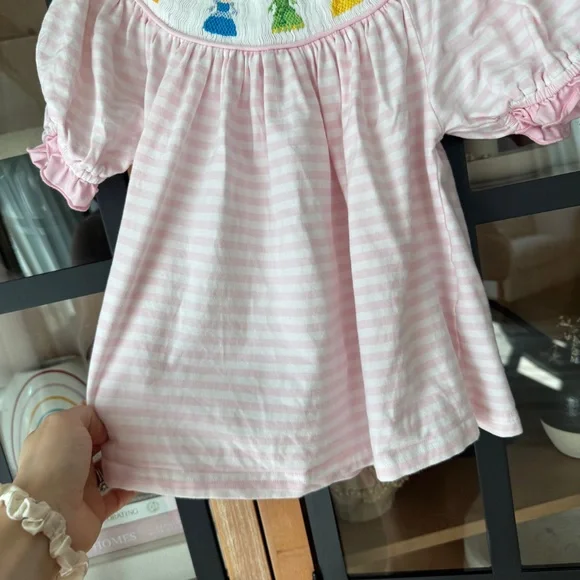 Disney princesses smocked dress top ariel striped embroidered belle toddler girl - Picture 6 of 7